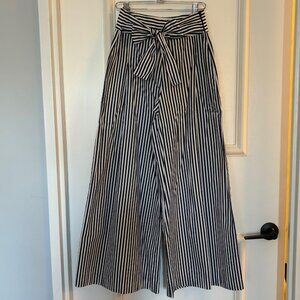 Zara Wide Leg High Waist Tie Lightweight Pants (size:XS), Navy & White Stripes